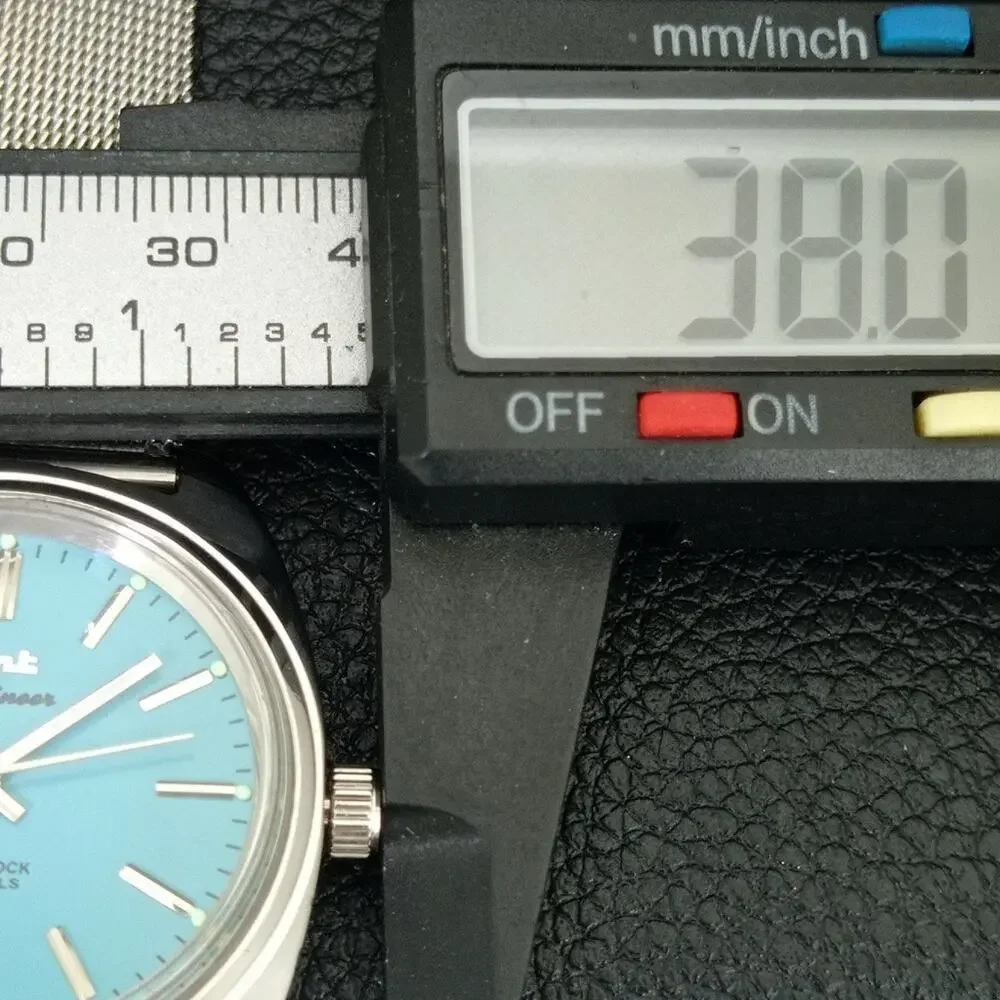 Vintage 1980 HMT Manual Wound Mens Silver Watch & Blue accents